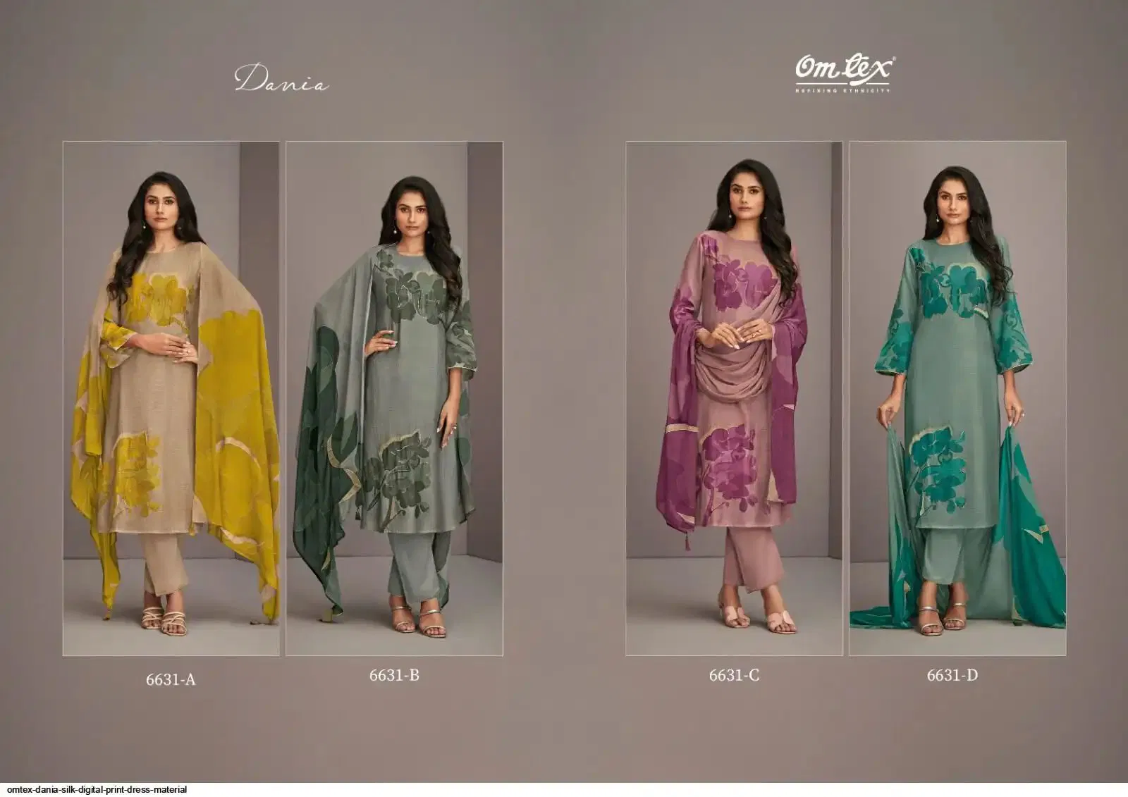 Dania By Omtex Nida Silk Printed Embroidery Dress Material Exporters In India